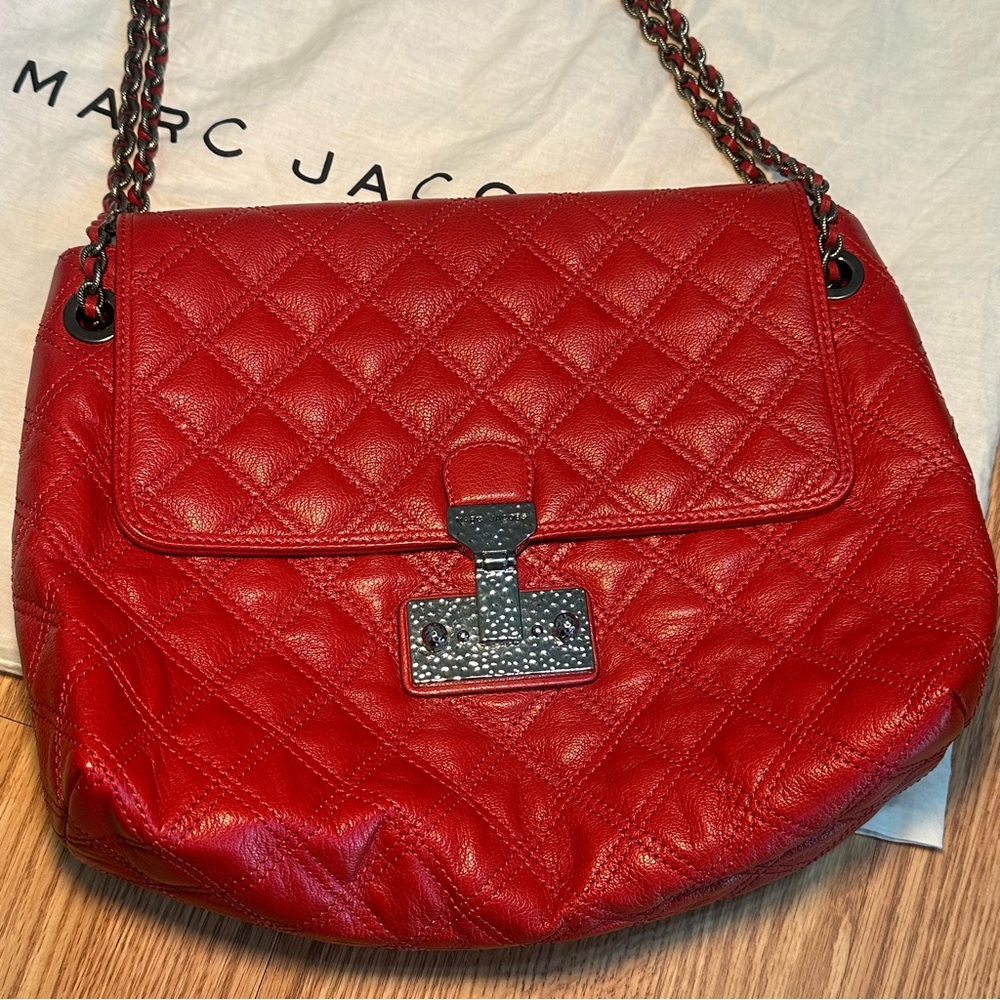 Marc Jacobs Red Quilted Leather Shoulder Bag | Vintage Style Chain Flap - Picture 2 of 9